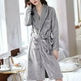 thumbnail image 2 of Women Knee-length Bathrobe Men Women Plush Fleece Bath Robe Knee-length Lapel Tie Design Water Absorbent Winter Loungewear Wear Sleepwear Nightgown, 2 of 6