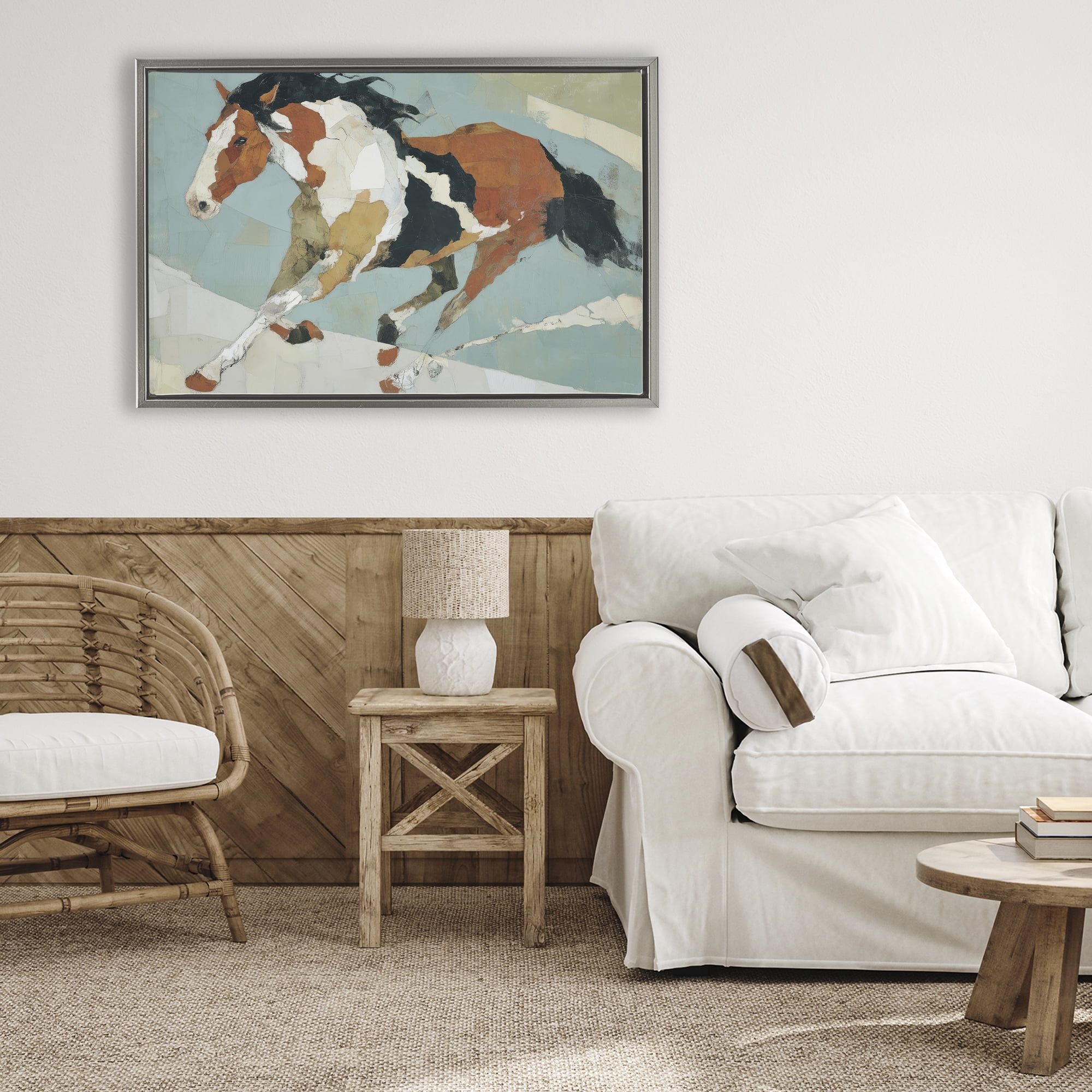 Stupell Industries Paint Horse in Motion Gray Framed Floater Canvas Wall Art, design by Chromatic Storm Studio