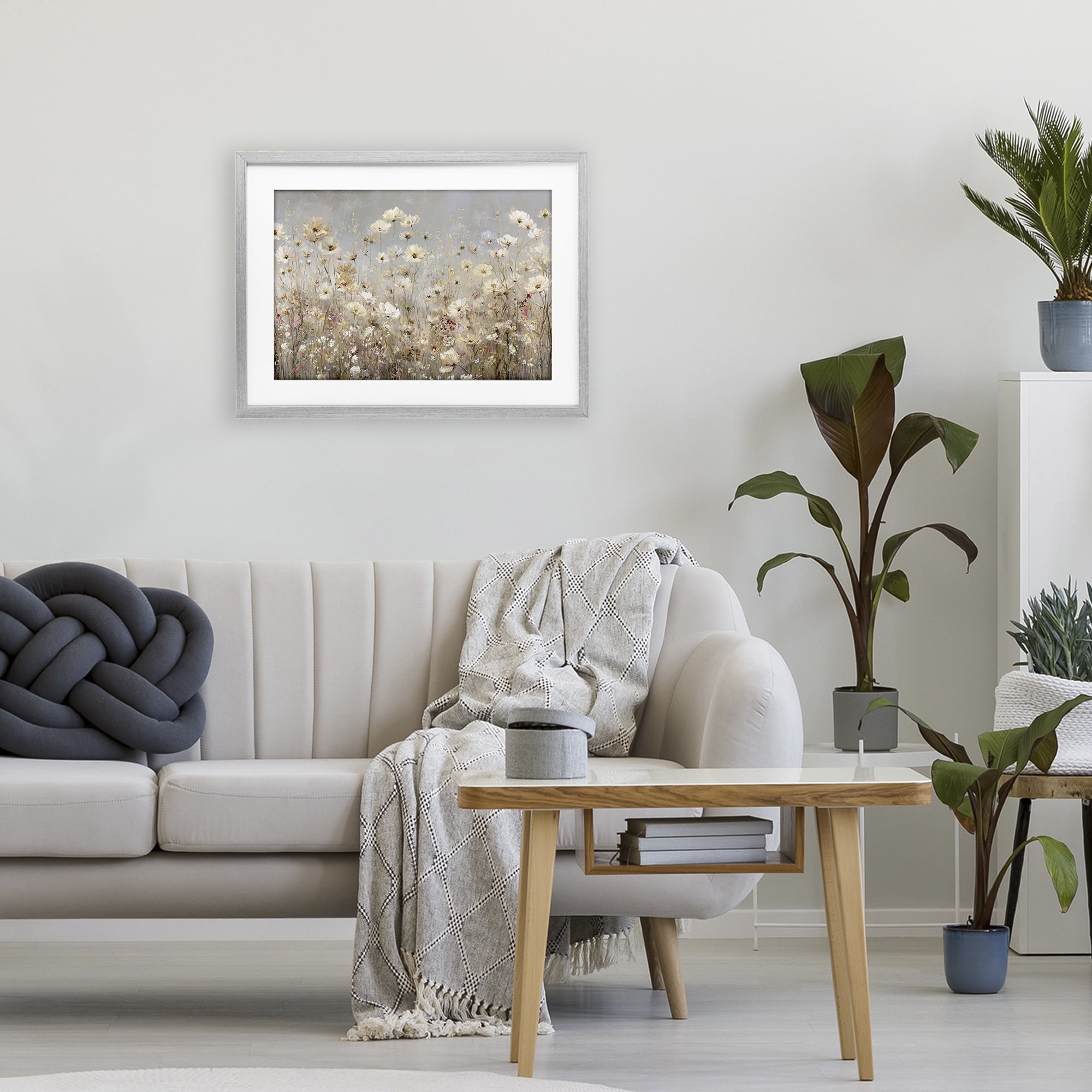 Stupell Industries White Daisy Clusters Meadow Gray Framed Print Under Glass, design by Jacky Ngan