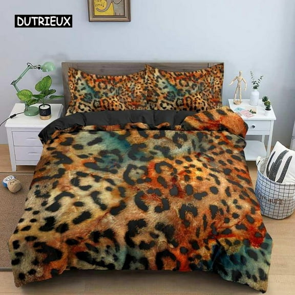 Duvet Cover Leopard Print Bedding Set Microfiber Print Duvet Cover Wild Animals For Kids Teens Men W