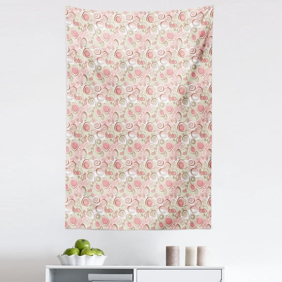 Love Tapestry, Romantic Pastel Colored Scribble Random Shapes Hearts Springtime Floral, Fabric Wall Hanging Decor for Bedroom Living Room Dorm, 5 Sizes, Pale Green Blush Brown, by Ambesonne