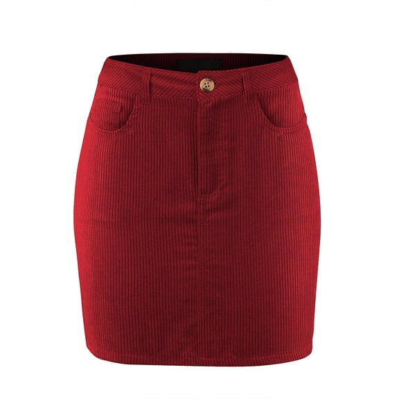 FashionMille Women Solid Corduroy Comfy High Waist Pocket A Line Mini Skirt