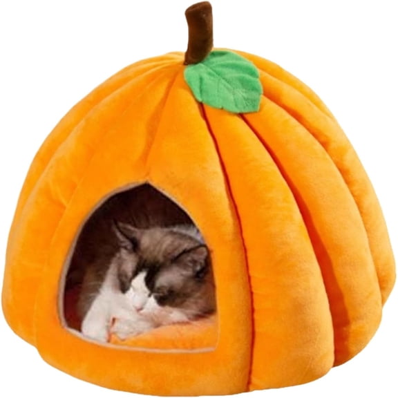 Pumpkin Cat Cave Bed With Removable Washable Cushion, 35x35x34cm For Indoor Cats And Small Dogs