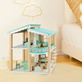 thumbnail image 5 of Wooden Dollhouse for Kids Girls, Toy Gift for 3 4 5 6 Years Old, 2 Story with 16-Piece Furnitures, Easy to Assemble Doll House Toy, Blue, 5 of 12