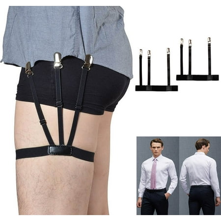 

1 Pair Mens Adjustable Shirt Stay Garters Belt with Non-slip Locking Clamps Fragarn