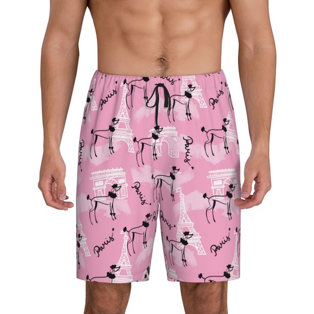 Balery Cartoon Poodle Dog Pantalones cortos de pijama de punto de algodón para hombre con cinturilla y bolsillos-Medium