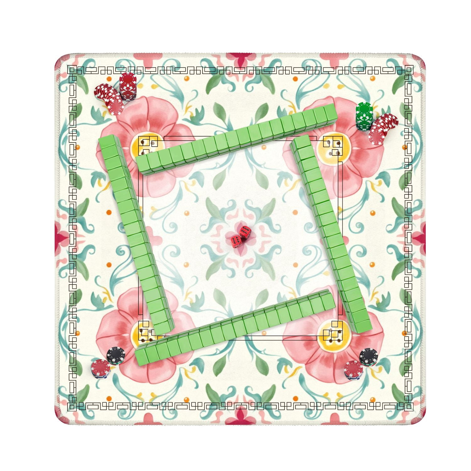 Mahjong Mat 31.5" x 31.5" Floral Watercolor Pink Flowers Swirling Vines Non-Slip Noise Reduction American Mahjong Tiles Table Cover for Dominoes Poker Card Board Games Gift