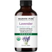 Majestic Pure USDA Organic Lavender Oil Essential Oil | 100% Organic Lavender Oil for Skin, Hair, Aromatherapy, Diffuser, Massage and Topical Uses | 0.33 fl. Oz
