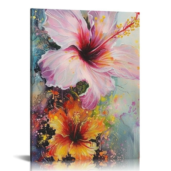 FCXZI Hibiscus Flowers Indoor art wall decoration home is suitable for living room, bedroom, office, dining room, club decoration, can hang canvas hanging paintings 12x16in