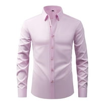 IYTR Mens Long Sleeve Button Down Shirts Business Casual Slim Fitting Shirt Solid Work Office Dress Shirt (Pink,L)