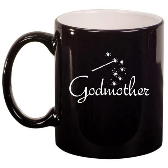 Godmother Ceramic Coffee Mug Tea Cup Gift for Her, Sister, Women, Family, Best Friend, Grandma, Cousin, Mom, Cute, Girlfriend, Wife, Mother’s Day, Baptism, Birthday, Housewarming (11oz Gloss Black)