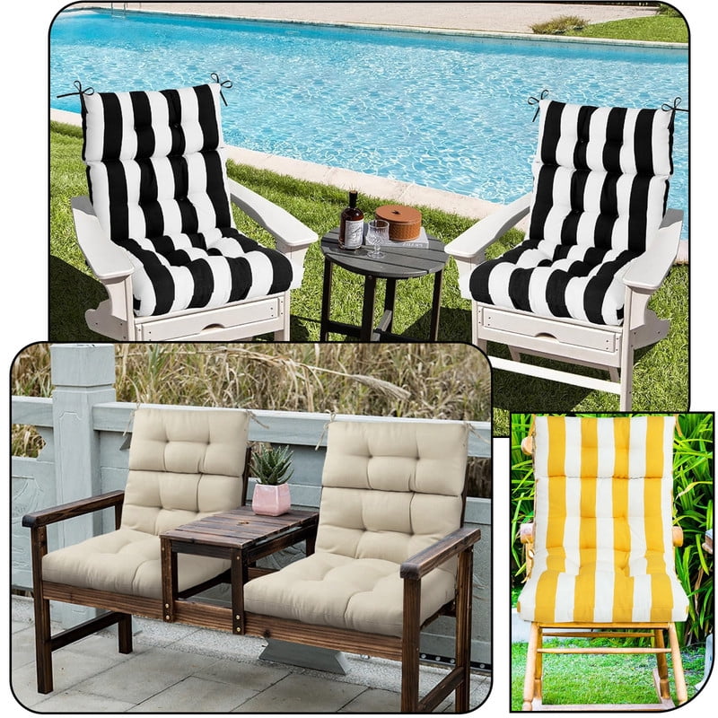 Outdoor High back patio chair cushions, rocking chair cushion set of 2, Waterproof lawn chair cushions with Ties, Seat cushions and Back cushions for Indoor and Outdoor（Blue）
