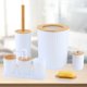 thumbnail image 3 of Juego de 7 accesorios de baño sencillos, jabonera, dispensador de loción, decorativo blanco, 3 of 7
