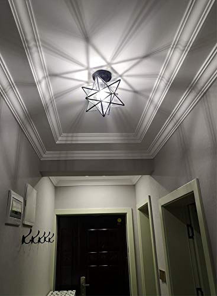 Moravian Star Light Fixture Industrial Black Semi Flush Ceiling Glass Metal New