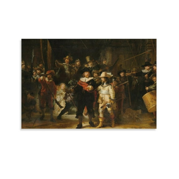 The Night Watch by Rembrandt Van Rijn Poster Decorative Painting Canvas Wall Art Living Room Posters Bedroom Painting,Unframe-style,20x30inch(50x75cm)