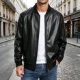 thumbnail image 2 of Men's Stand Collar Motorcycle Jacket Faux Leather Baseball Jacket Coat, Lightweight Full Zip Biker Outwear for Street Riding Commute Travel Daily Work, 2 of 9