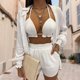 thumbnail image 4 of Tops + Sujetador + Pantalones Cortos Mujeres Tops + Sujetador + Pantalones cortos Conjuntos de 3 piezas Traje de pantalones cortos de verano Traje femenino (Blanco M) Cgtredaw para Mujer Blanco T XL, 4 of 6