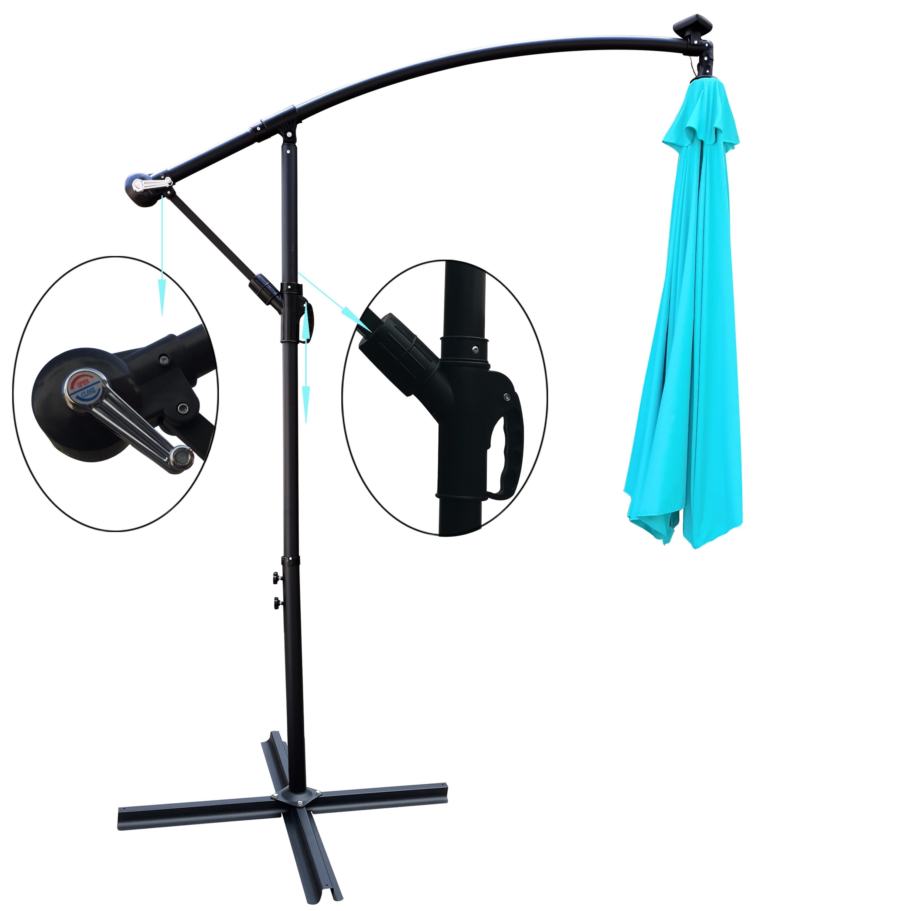 Royard Oaktree 10FT Patio Offset Umbrella w/Solar LED Lights Outdoor Cantilever Hanging Umbrella w/Crank & Cross Base UV Protection Sun Shade for Market Garden Lawn Deck Backyard Pool,Turquoise