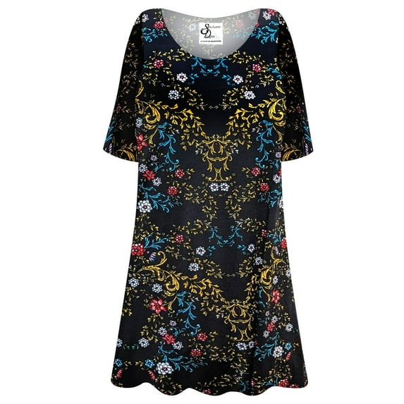 Plus size 5x Tall Womens Short Sleeve Golden Leaf Designer Print Tunic Tops Casual Loose Fitting Flowy Shirts Blouses