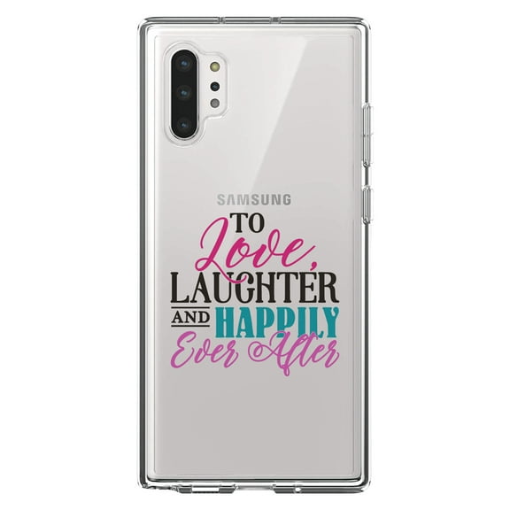 DistinctInk Clear Shockproof Hybrid Case for Galaxy Note 10 PLUS (6.8" Screen) - TPU Bumper Acrylic Back Tempered Glass Screen Protector - Love Laughter & Happily Ever After