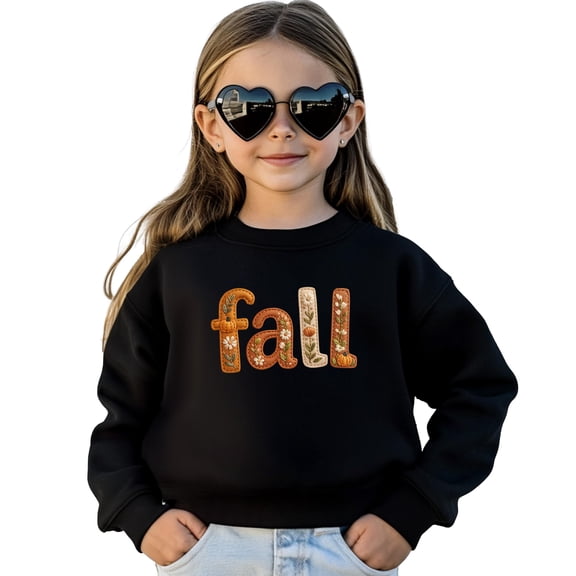 Trendy Faux Embroidery Fall Sweatshirt for Women, Youth and Kids Flower Sweater Black Sweatshirt 4T