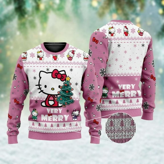 Hello Kitty 3D Christmas Sweater Christmas, Kitty Cat Xmas Sweater, Kitty Very Merry Xmas Sweater, Christmas Crewneck