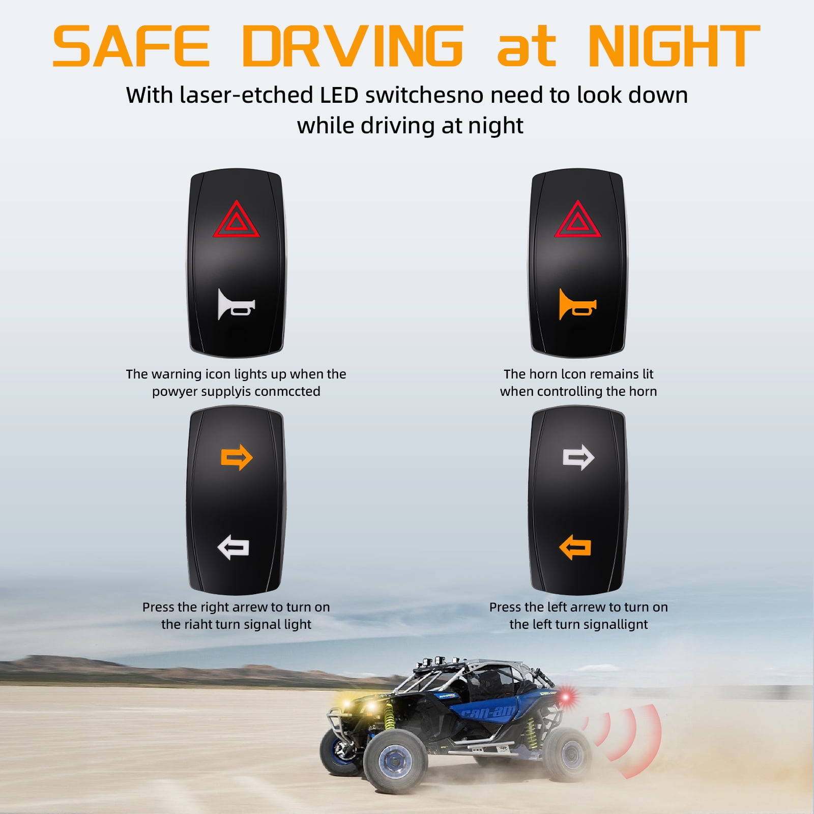 JIEPENG UTV Turn Signal Kit Pre-Wired Plug and Play Universal 12V with 110DB Horn and Rocker Switch
