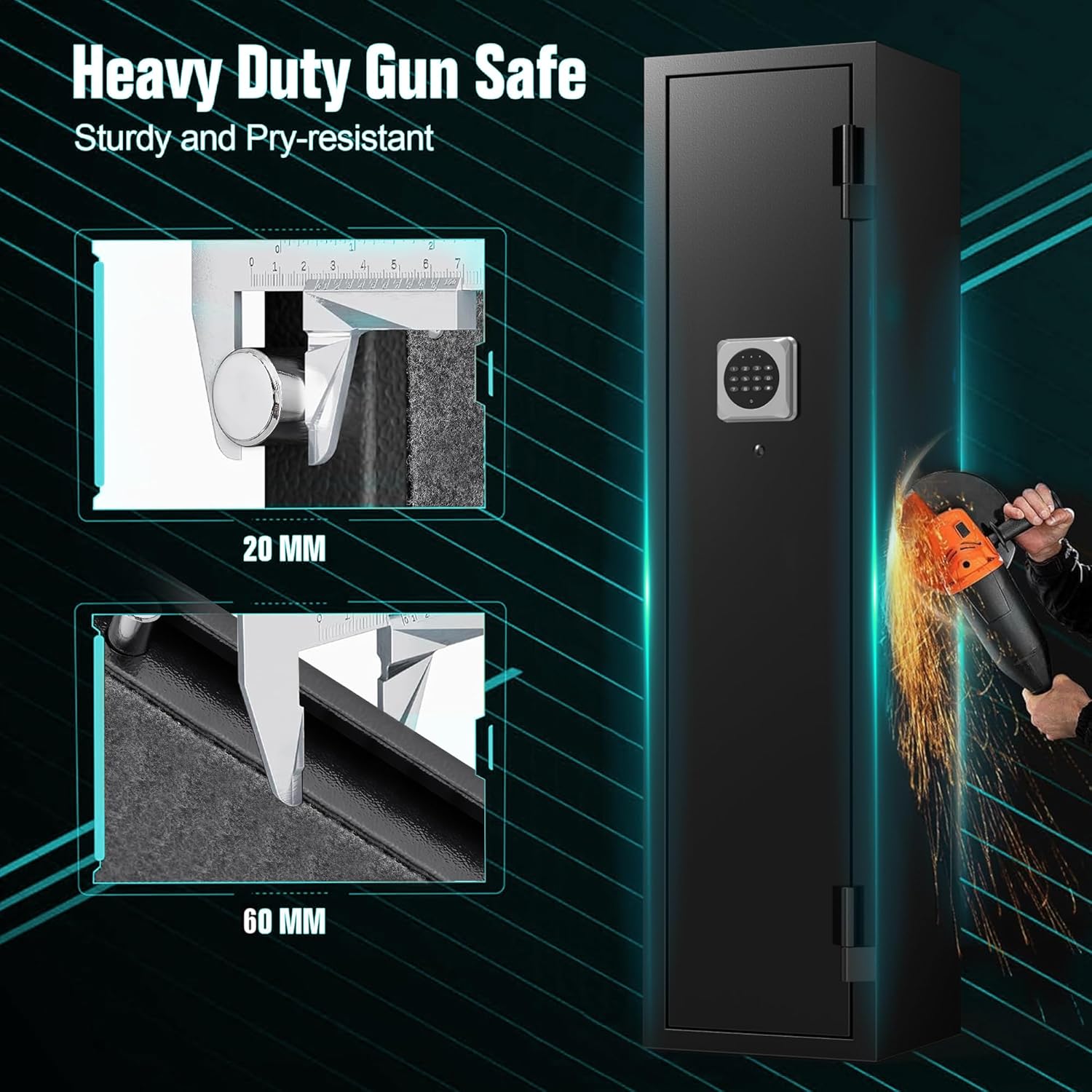 2-3 rifle and pistol safes, 180° quick-access digital gun cabinet (suitable for rifles and shotguns), modular gun cabinet with alarm system and silent mode.