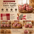 thumbnail image 7 of Vintage Fabric Apple Decor, 3-Piece Stuffed Cotton Apple Ornaments, Red Gingham Farmhouse Table Centerpiece, Hanging Fall Christmas Home Decor for Mantel, Shelf, Dining Room, 7 of 7