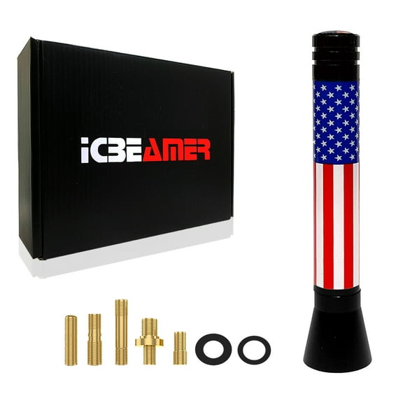 ICBEAMER 3" 76mm Mini United States Country Flag Patriotic Style Aluminum Universal Auto Vehicle Car Radio Antenna