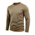 thumbnail image 5 of VgaVtl Men Long Sleeve Tee Khaki Fall Winter Slim Crew Neck Going Out Solid Pullover Basic Casual Tops for Men, 5 of 8