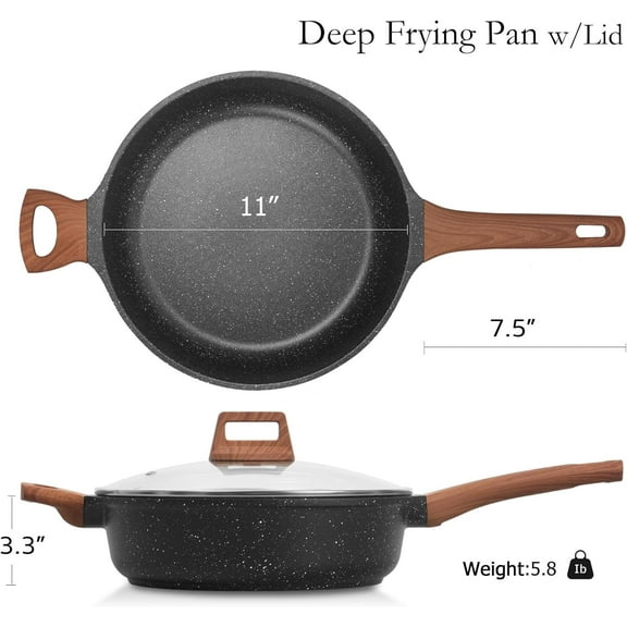 Nonstick Deep Frying Pan Skillet with Lid, 11 Inch Saute Pan, PFOA , Compatible with All Stovetops