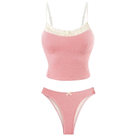 Gpoecd Tankinis pour Femmes Sans Bretelles Coupe Ajustée Imprimé Floral Nœud Dos Nu Ensemble Tankini Deux Pièces pour Bikini Plage Maillot de Bain pour Femmes Tankini Rose,m