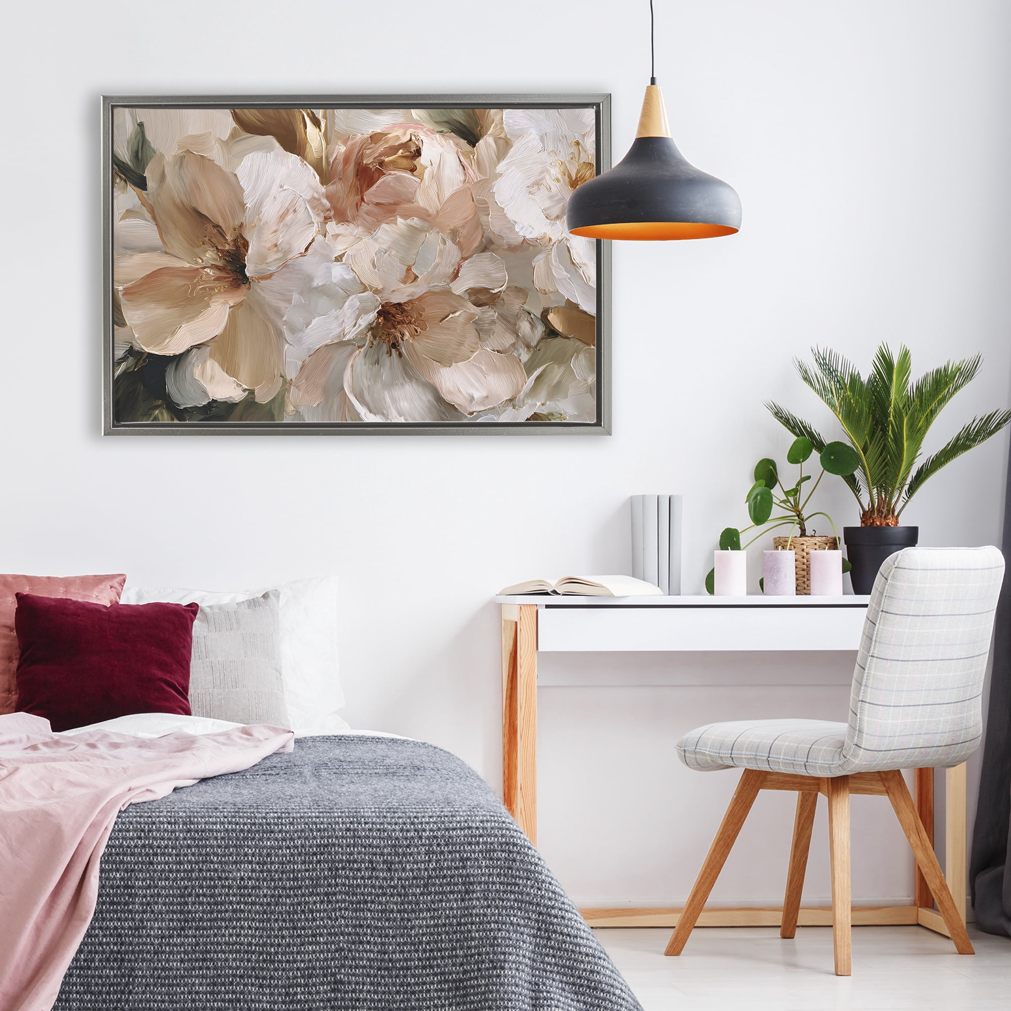 Stupell Industries Pink Brushstroke Petals Gray Framed Floater Canvas Wall Art, design by Jacky Ngan