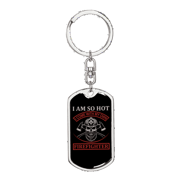 With My Own Firefighter Stainless Steel or 18k Gold Premium Swivel Dog Tag Keychain