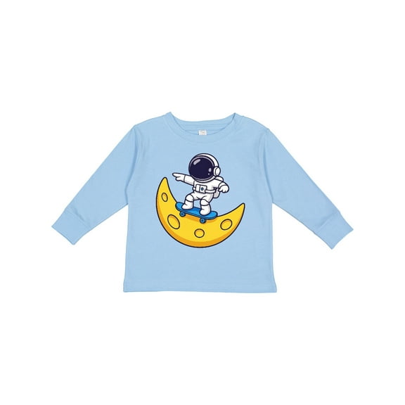 Inktastic Skate Boarding on the Moon Astronaut Boys Long Sleeve Toddler T-Shirt