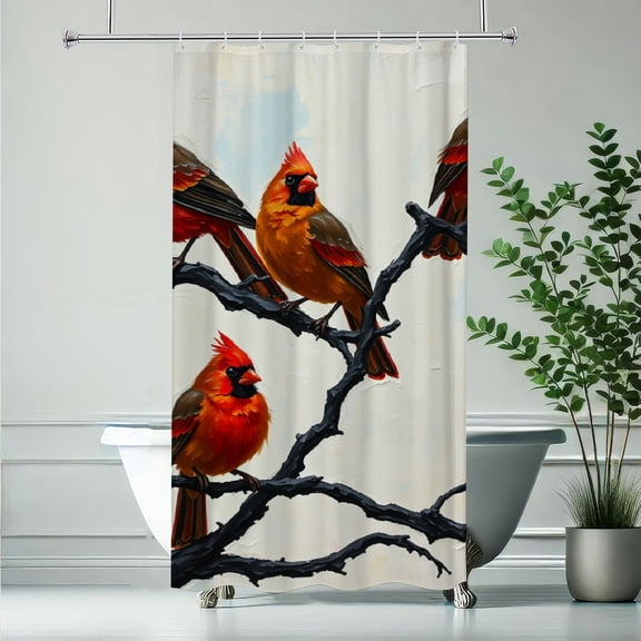 RKSupls Waterproof Shower Curtain, Red Cardinals on Branch, Polyester Fabric with Rustproof Hooks, Mildew Resistant & Quick Dry Washable for Chic Home Bathtub Decor