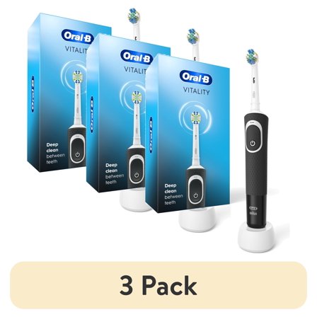 (3 pack) Oral‑B Vitality Floss Action Rechargeable Electric Toothbrush, Black, 1 Count, for Adults & Kids 3 