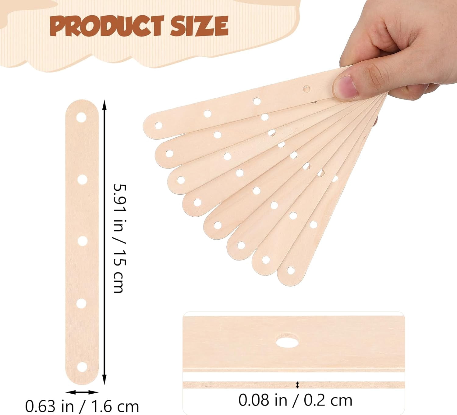Wooden Craft Sticks with Holes, 50 Pcs Natural Popsicle Wood Slats for Kids DIY Model Building, Pre-Drilled STEM School Projects