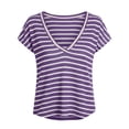 thumbnail image 5 of Feancey Pajama Tops for Women Deep V Neck Striped Casual T-Shirts Cotton Short Sleeve Lightweight Tees Cozy Soft Summer Basic Tee Top Purple XL, 5 of 8