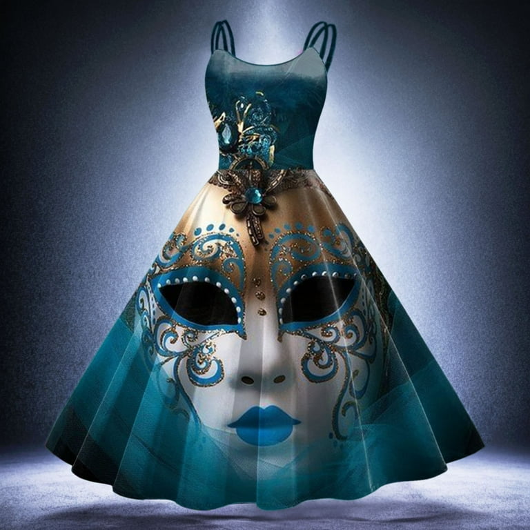 AOMPMSDX Mardi Gras Outfit Women Sleeveless Knee Length Retro A Line Flared Swing Formal Prom Party Dress Blue M, Women's, Size: Medium AOMPMSDX Mardi Gras Outfit Women Sleeveless Knee Length Retro A Line Flared Swing Formal Prom Party Dress Blue M, Women's, Size: Medium
