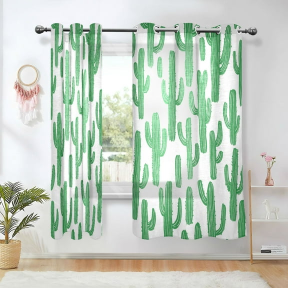 Yayeee Window Curtains Set of 2 for Living Room Light Filtering 63"x42", Cactus Pattern