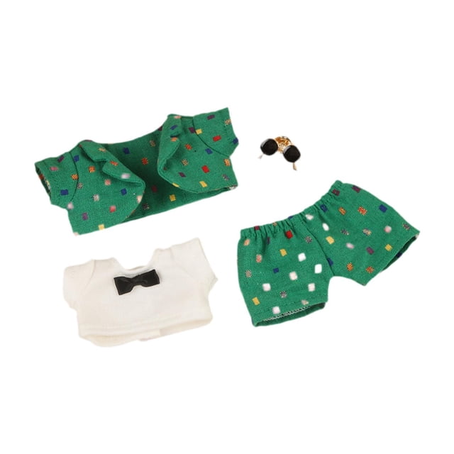 17cm mini ropa de muñeca set de muñecas para muñecas de bricolaje de bricolaje, camiseta blanca, pantalones, gafas para 15 cm de 17 cm, muñeca, haz tu Verde