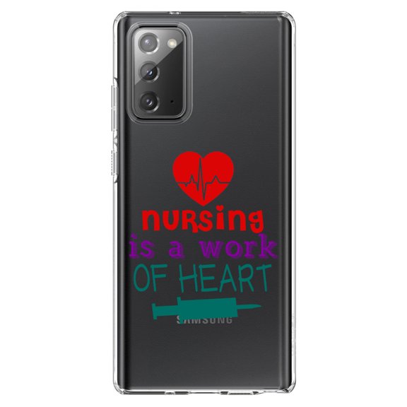 DistinctInk Clear Shockproof Hybrid Case for Galaxy Note 20 ULTRA (6.9" Screen) - TPU Bumper Acrylic Back Tempered Glass Screen Protector - Nursing is a Work of Heart