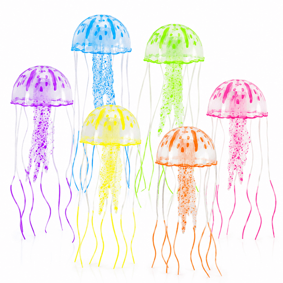6Pcs Aquarium Glowing Jellyfish,5.9 inch Silicone Colorful Floating Fish Tank Decorations