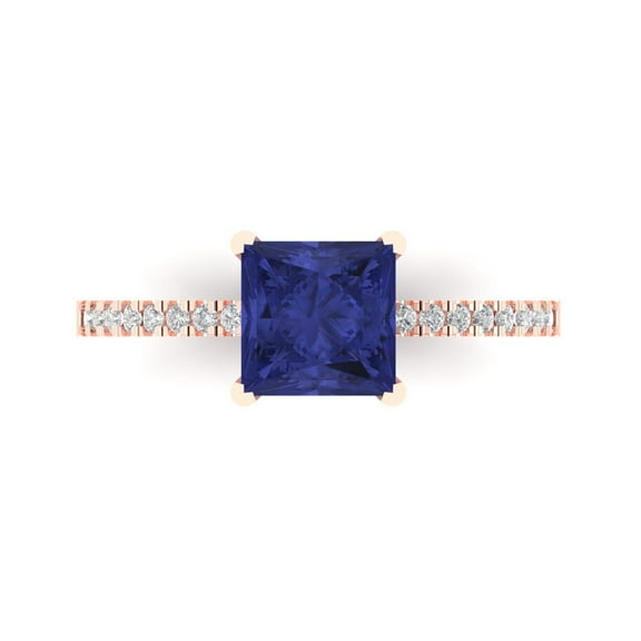 Solitaire with Accents Engagement Ring for Women - 1.62ct Simulated Tanzanite in 18K Rose Gold Promise Ring