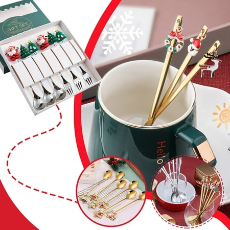 

LINMOUA Stainless Steel Christmas Spoon Coffee Spoon Ice-Cream Soup Sugar Dessert Teaspoons fork Kitchen Tableware