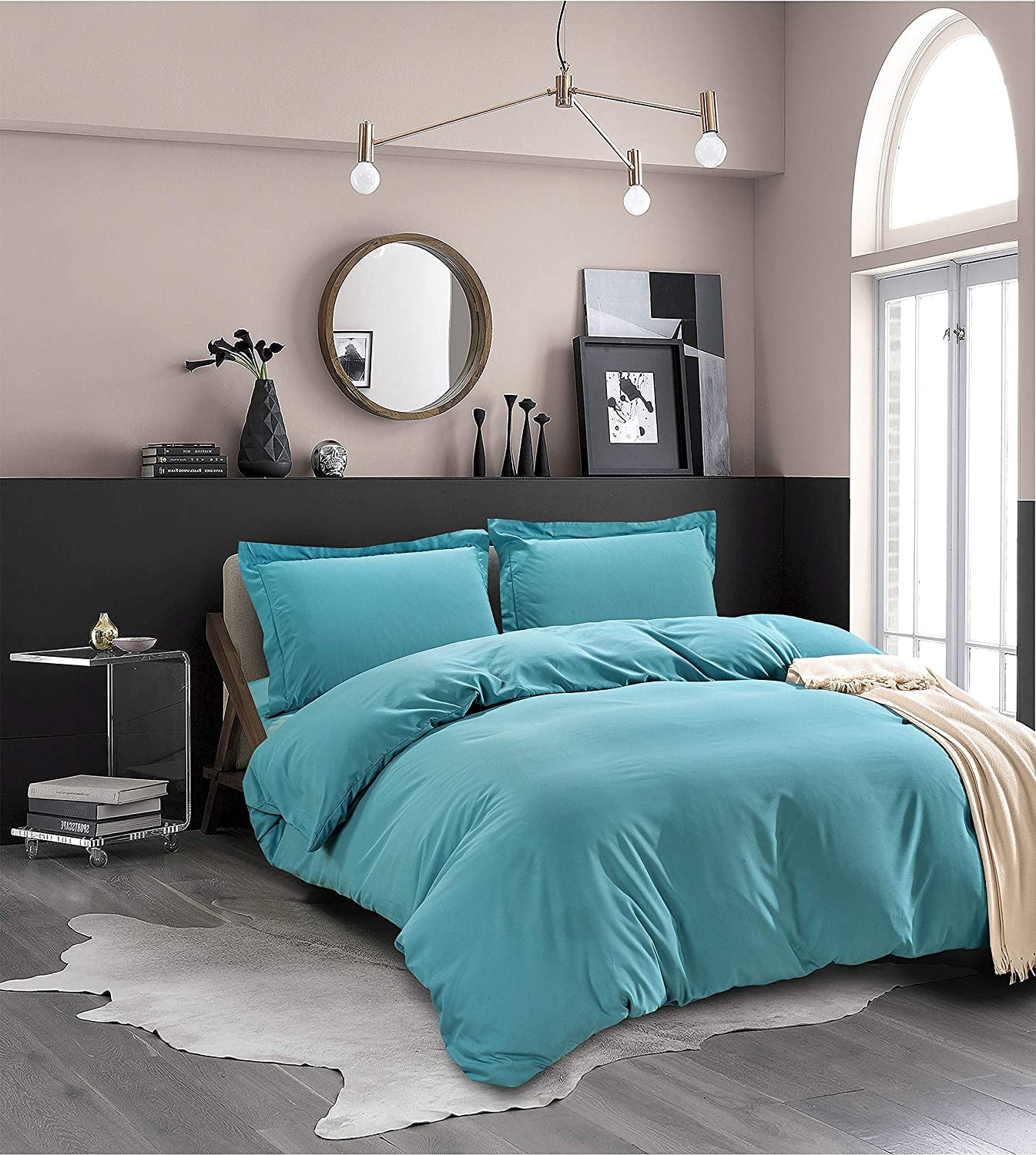 Mocassi 3-Piece Duvet Cover Set, 1800 Thread Count, Button Closure, Solid Color - Cooling, Breathable Material- Wrinkle, Fade, Stain Resistant, Full/Queen, Turquoise