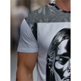 thumbnail image 4 of Men's short-sleeved T-shirt with metallic chrome female pattern design and silver black color scheme for a comfortable and long-lasting fit, 4 of 6