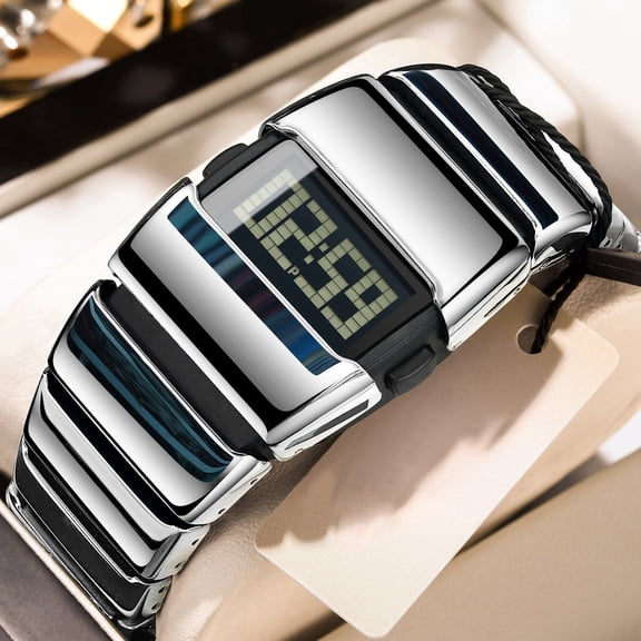 POEDAGAR Mens Stainless Steel Digital Watch LED Backlight Sport Wristwatch with Alarm Calendar Chronograph Casual Daily Wear Watch